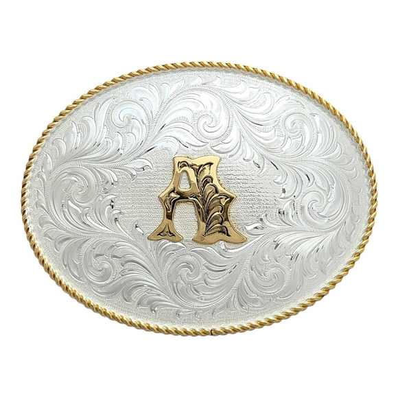 Montana Silversmiths Classic Oval Western Two-Tone Initial "A" Belt Buckle - Picture 1 of 11